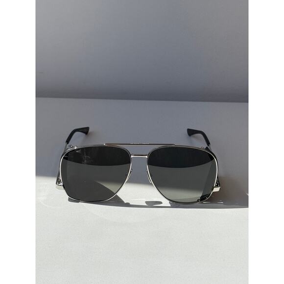 NEW Saint Laurent SL653 Leon Shield Aviator Sunglasses Silver
